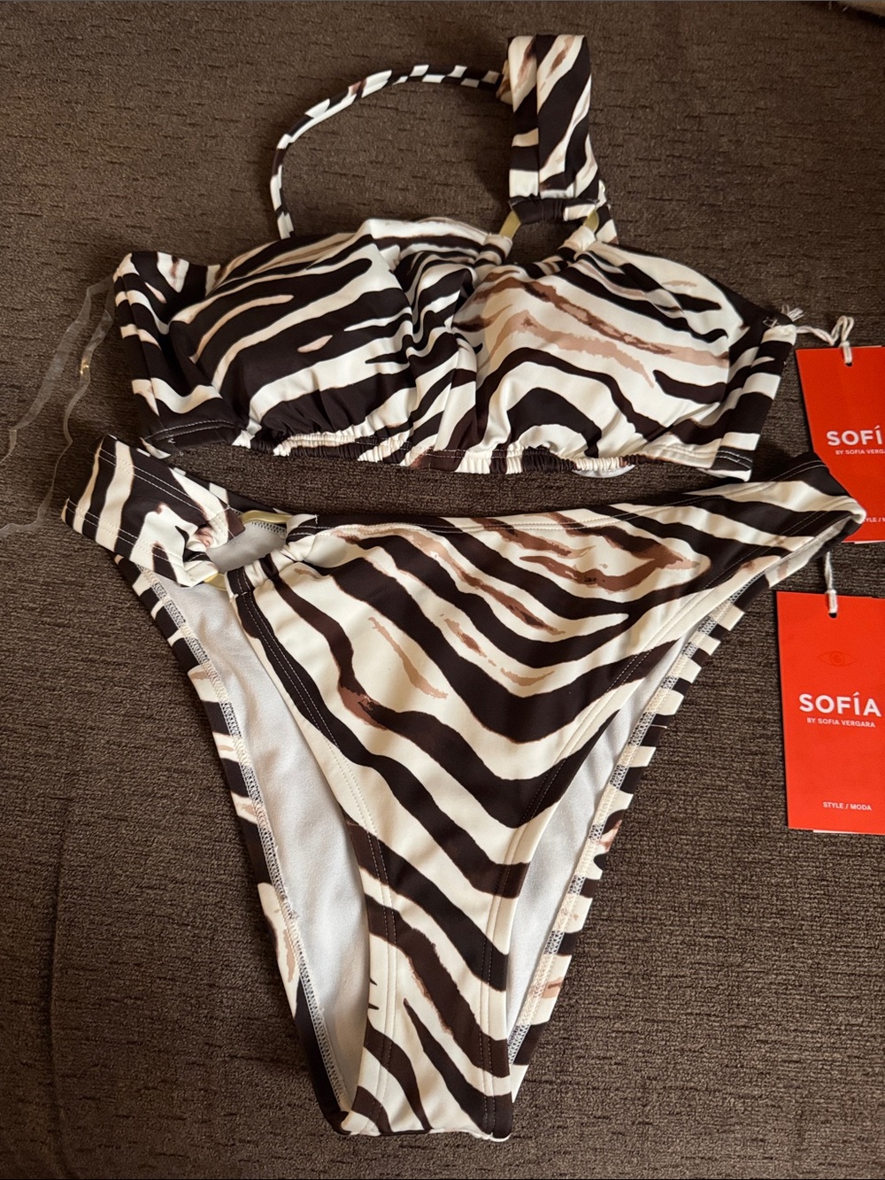 sofia by sofia vergara Zebra-Print Bikini in Black, White & Brown